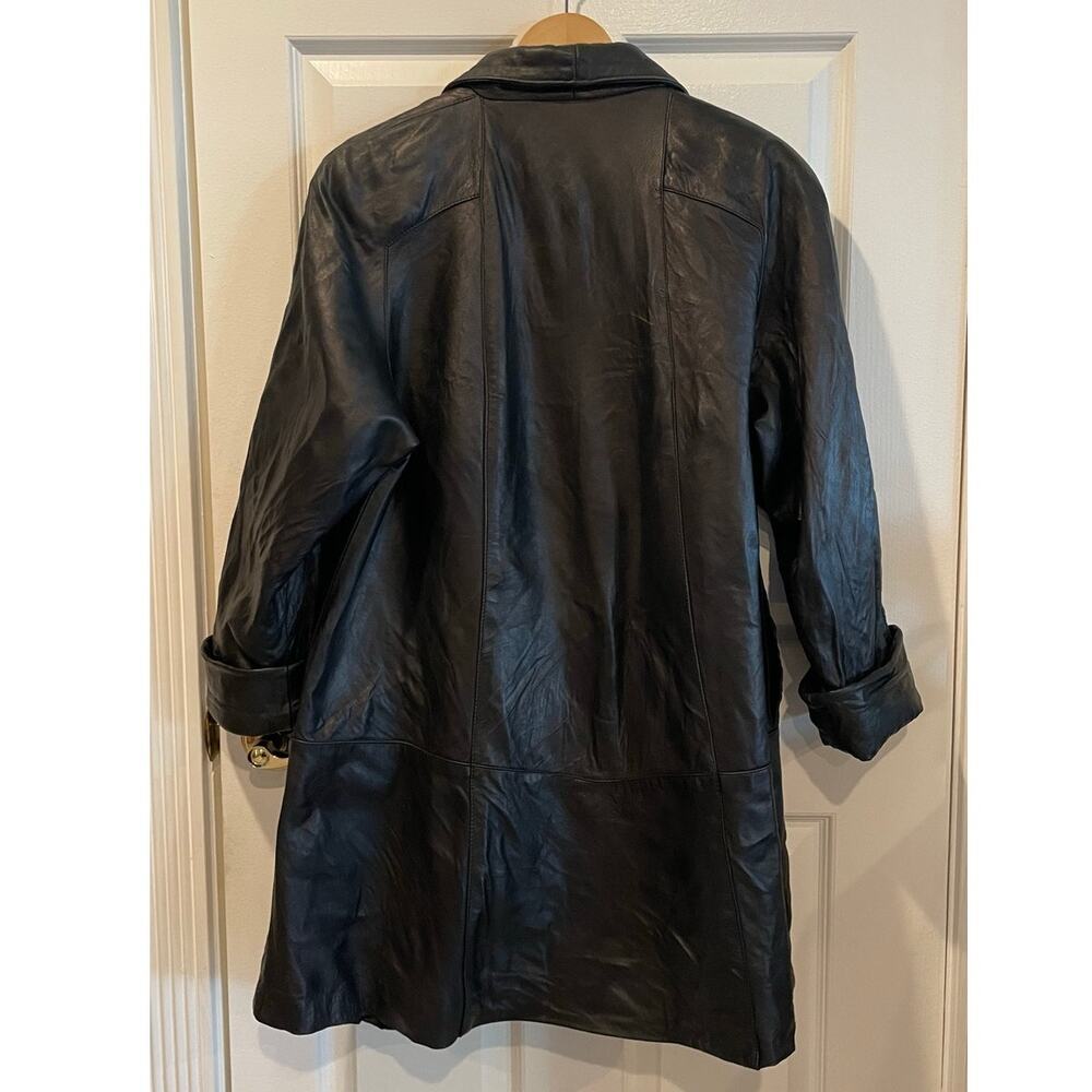 Vintage Women's Genuine Leather Jacket Mid Length Oversized Coat Size M - Picture 7 of 8